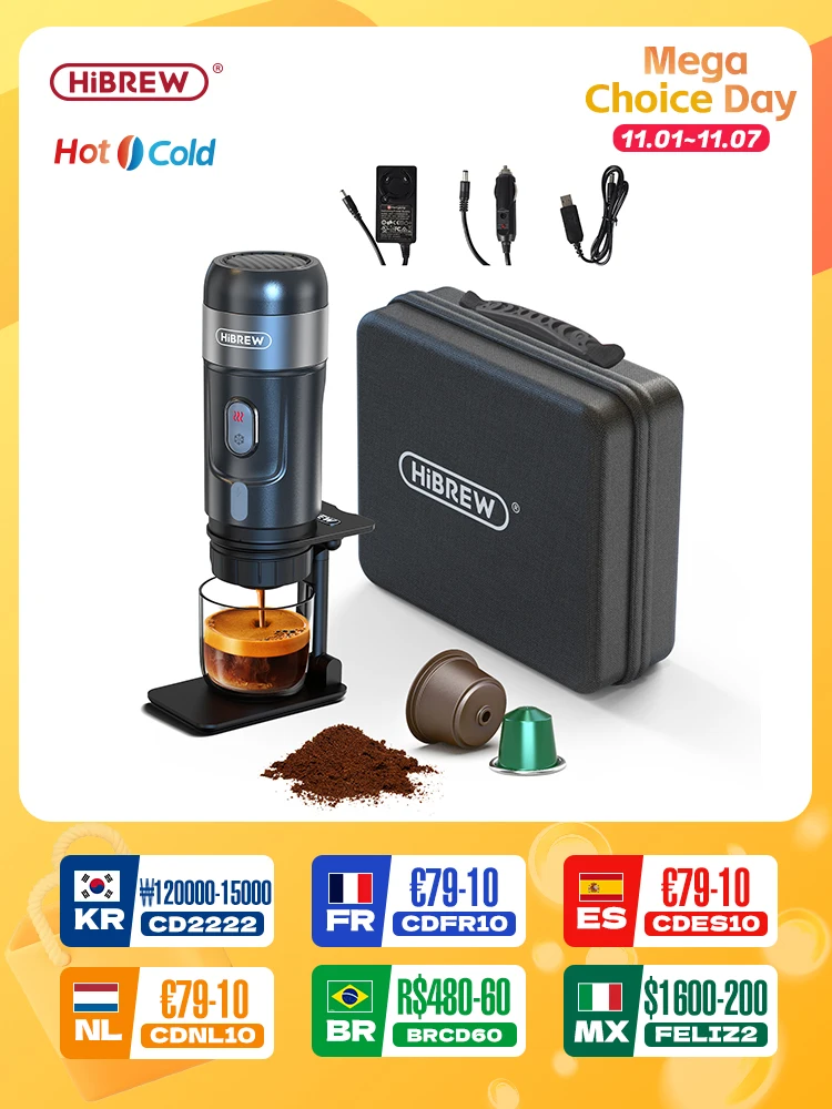 HiBREW Portable Coffee Machine for Car & Home,DC12V Expresso Coffee Maker Fit Nexpresso Dolce Pod Capsule Coffee Powder H4A Plus