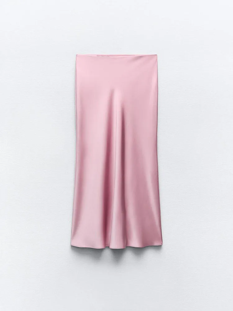 Faionable Zijde Satijn Lange Midi Rok Dames Herfst Nieuwe Collectie Veelzijdige Ele Pendelen Sle Halflange Rok