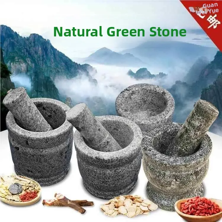 Blue Stone Mortar And Pestle Garlic Crusher Spice Grinder Medicine Pounding Bowl Kitchen Cooking Tools Wood Material