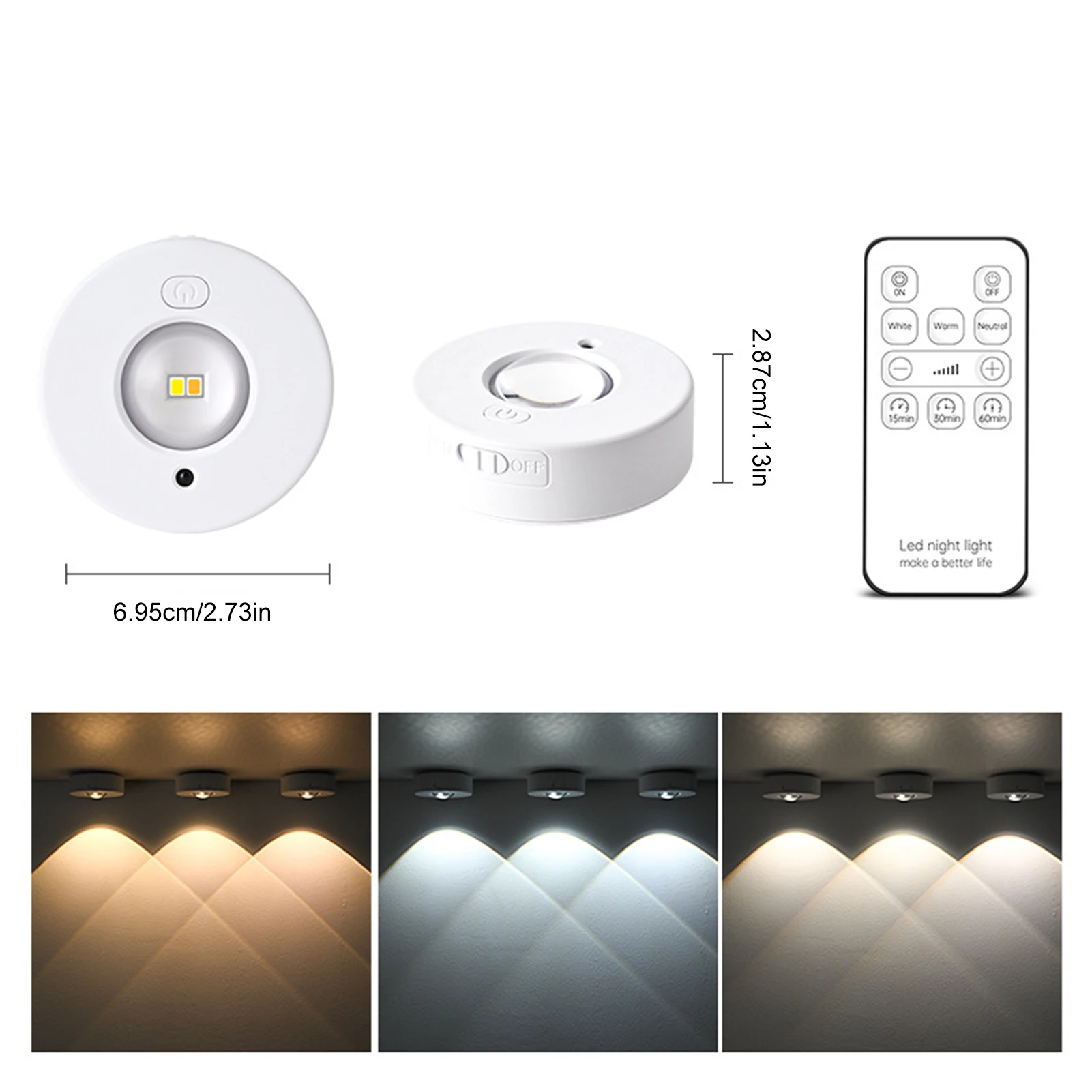 Magnetic LED cabinet light, remote cabinet light, C-type rechargeable cat's eye light, adjustable color temperature, minute time