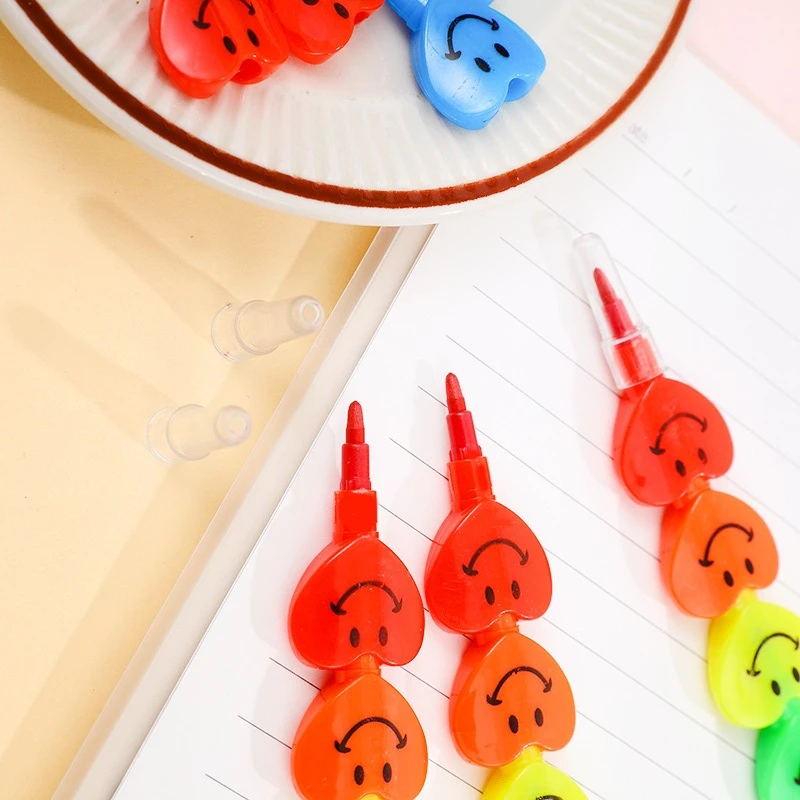 Wholesale 5 Color Love Crayons Multi-section Cartoon Pen Funny Love Expression Crayons Valentine's Day Building Block