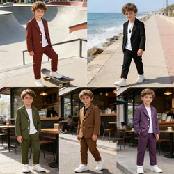 Boys Casual Suit Spring Loose Handsome Flower Child Wedding Outfits 4yrs-12yrs Kids School Uniform Toddler Clothes Blazers Set