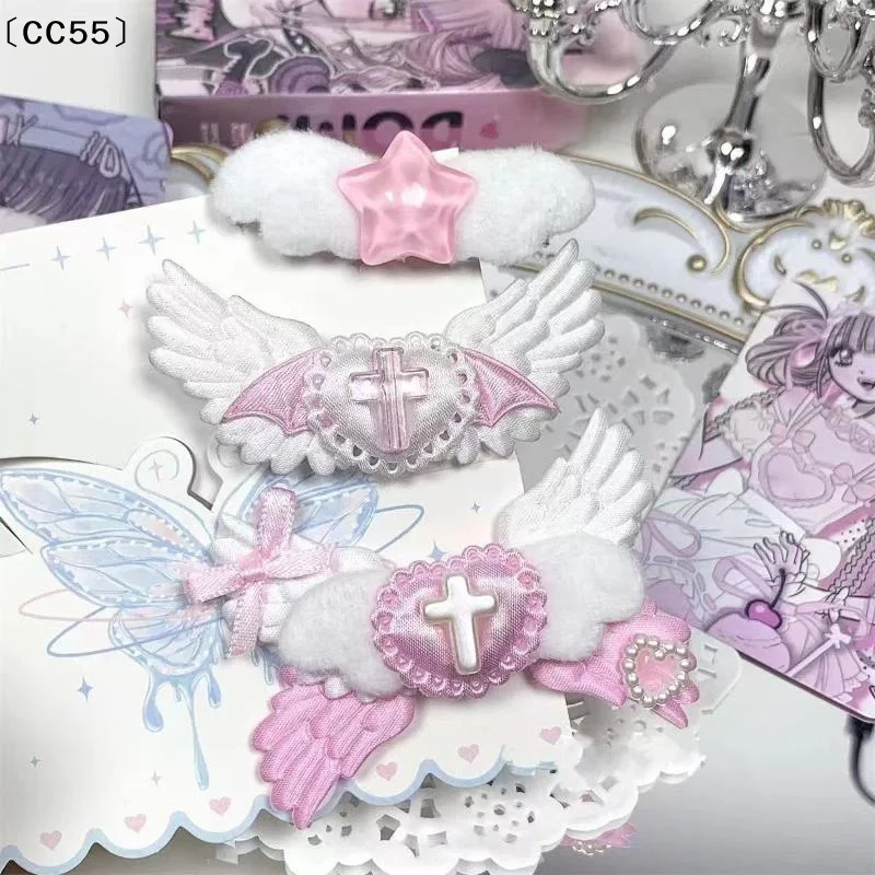 2/3Pcs  Harajuku Hairpins Gothic Heart Angel Wing Hair Clips Women Jewelry Punk Fashion Barrettes DIY Lolita Hair Access〔CC55〕