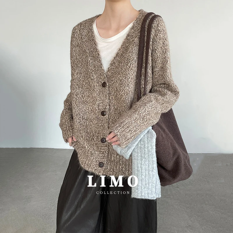 

LIMO 2025, осенне-зимний уютный вязаный кардиган, женский свободный крой, пальто с длинными рукавами и открытой передней частью для повседневной повседневной домашней одежды, плотная
