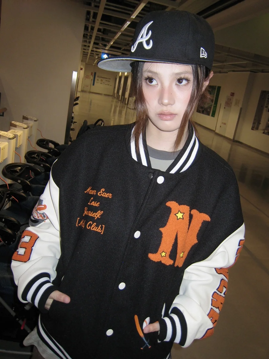 

Casual PU Leather Baseball Jaet for Men And Women Autumn Winter New Sle Couple's Sport Leisure Outerwear Contrast Color F...