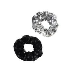 New Big Scrunchies For Women Silver Sequin Glitter Ball Party Shinning Black Ponytail Holders Ties Hair Band Accessories