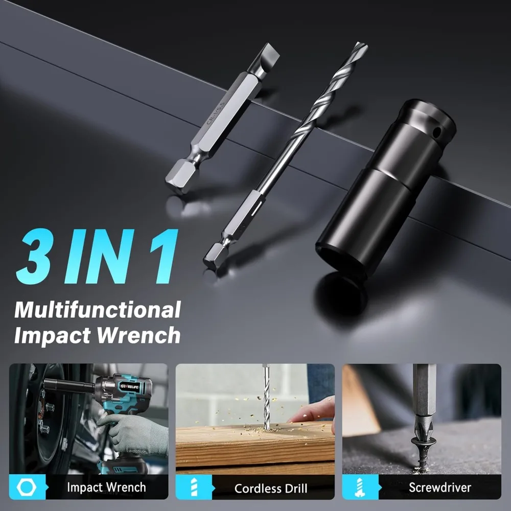 650 Nm Akku-Schlagschrauber 1/2 Zoll mit 2 Akkus und Steckdosen, 3300 U/min Elektrowerkzeug für Auto-DIY-Möbel