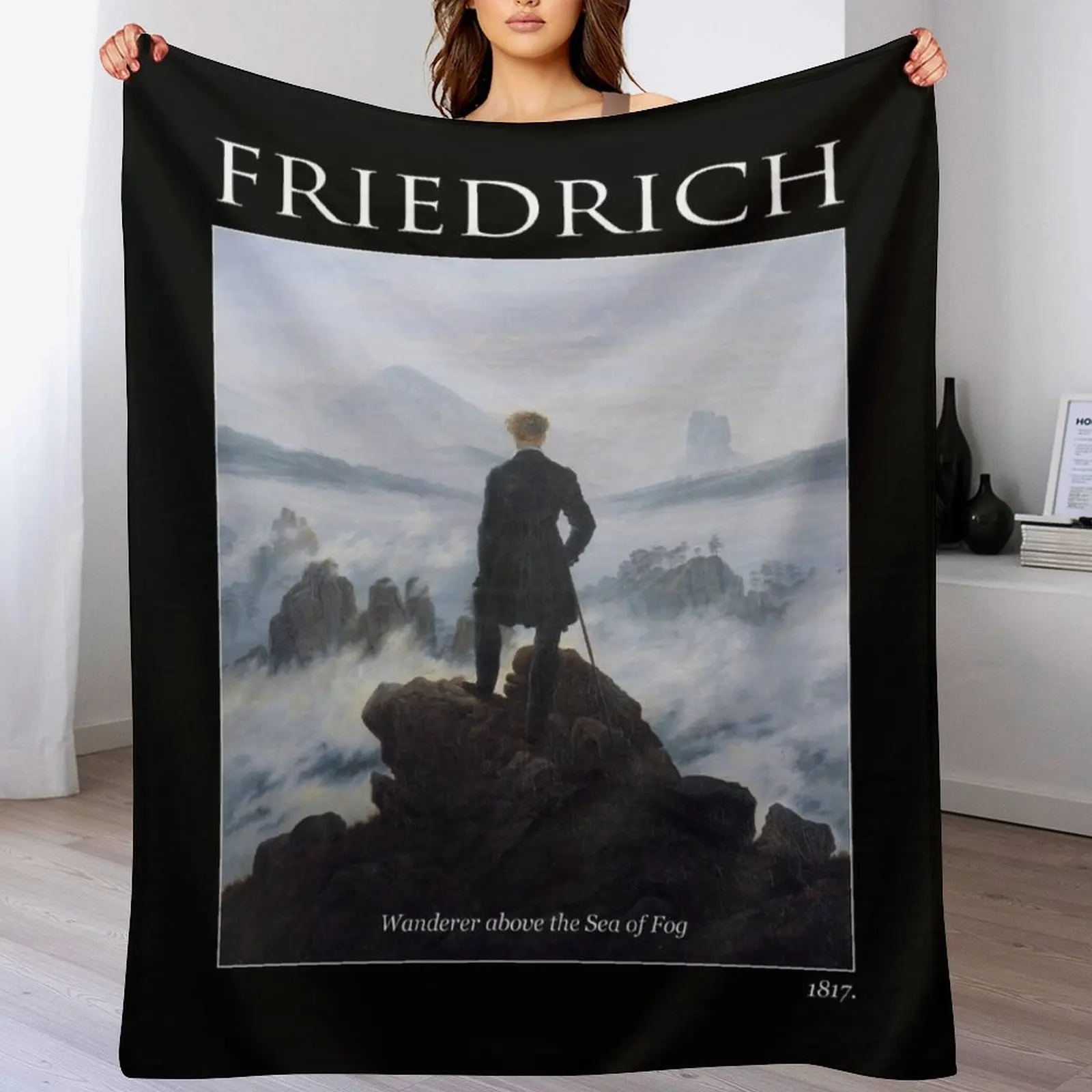 Wanderer above the Sea of Fog (Caspar David Friedrich) Throw Blanket Plaid Bed Fashionable Blankets