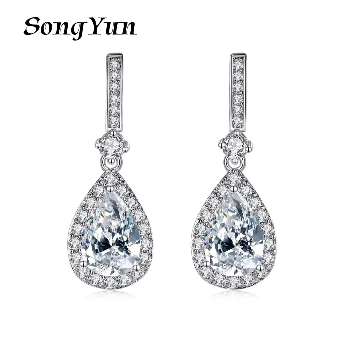 

SYYG Jewelry MHT Quality Brass Stud Earrings Dangle CZ 7A Zircon Anniversary Gift Minimalist Women Earring Jewelry