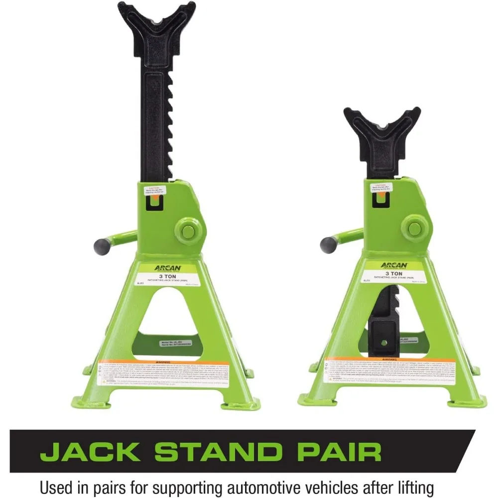 3-Ton Steel Jack Stands with Secure Locking, Wide Base for Stability, 11-5/8" to 17.5" Range