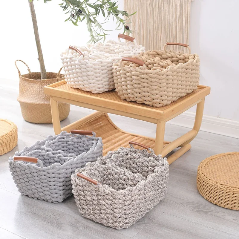 New Cotton Hand-woven Storage Basket Desktop Key Remote Control Organizer Nordic CottonRope Simple Style Sundries Storage Basket