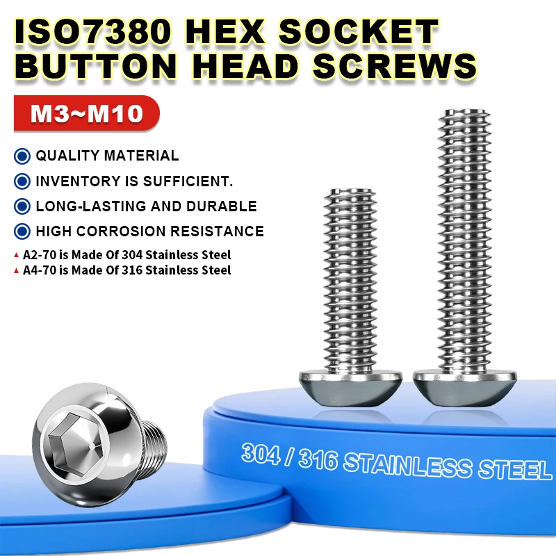 ISO7380 Innensechskant-Rundkopf-Maschinenschraube 304 316 Edelstahl-Befestigungsmaterial Innensechskant-Knopfkopfschraube M3 M4 M5 M6 M8 M10