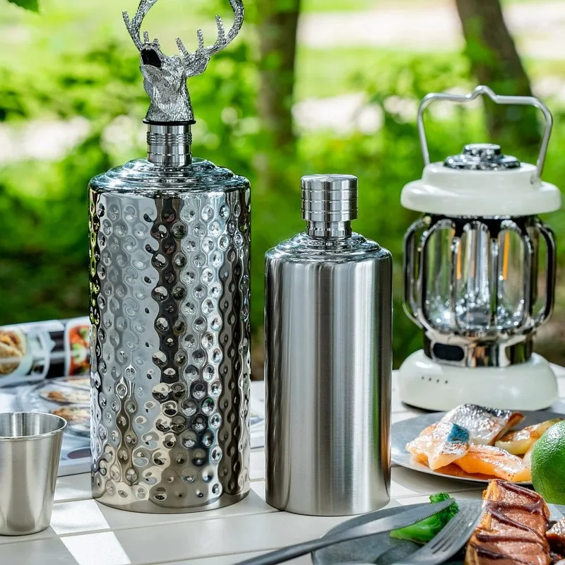 304 Stainless Steel Small Wine Bottle, 1 Jin, 2 Jin, Outdoor Portable High-end Water Bottle, Thickened Cylinder