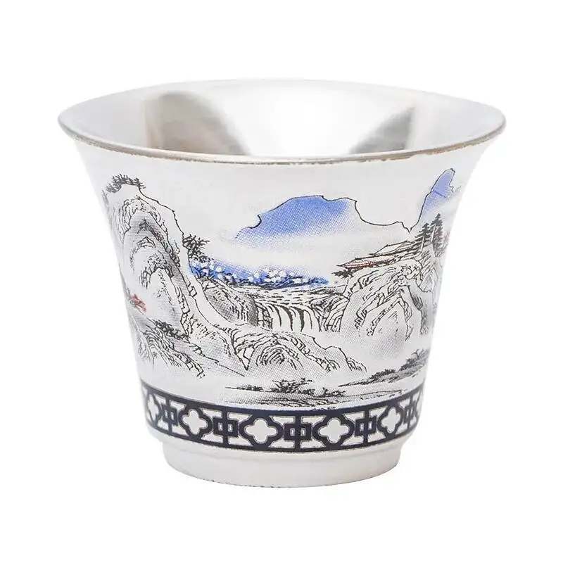عرض الجبال والماء كوب شاي صغير من السيراميك المطلي بالفضة كوب شاي منزلي كوب رئيسي كوب واحد كوب شخصي على الطراز الوطني #5