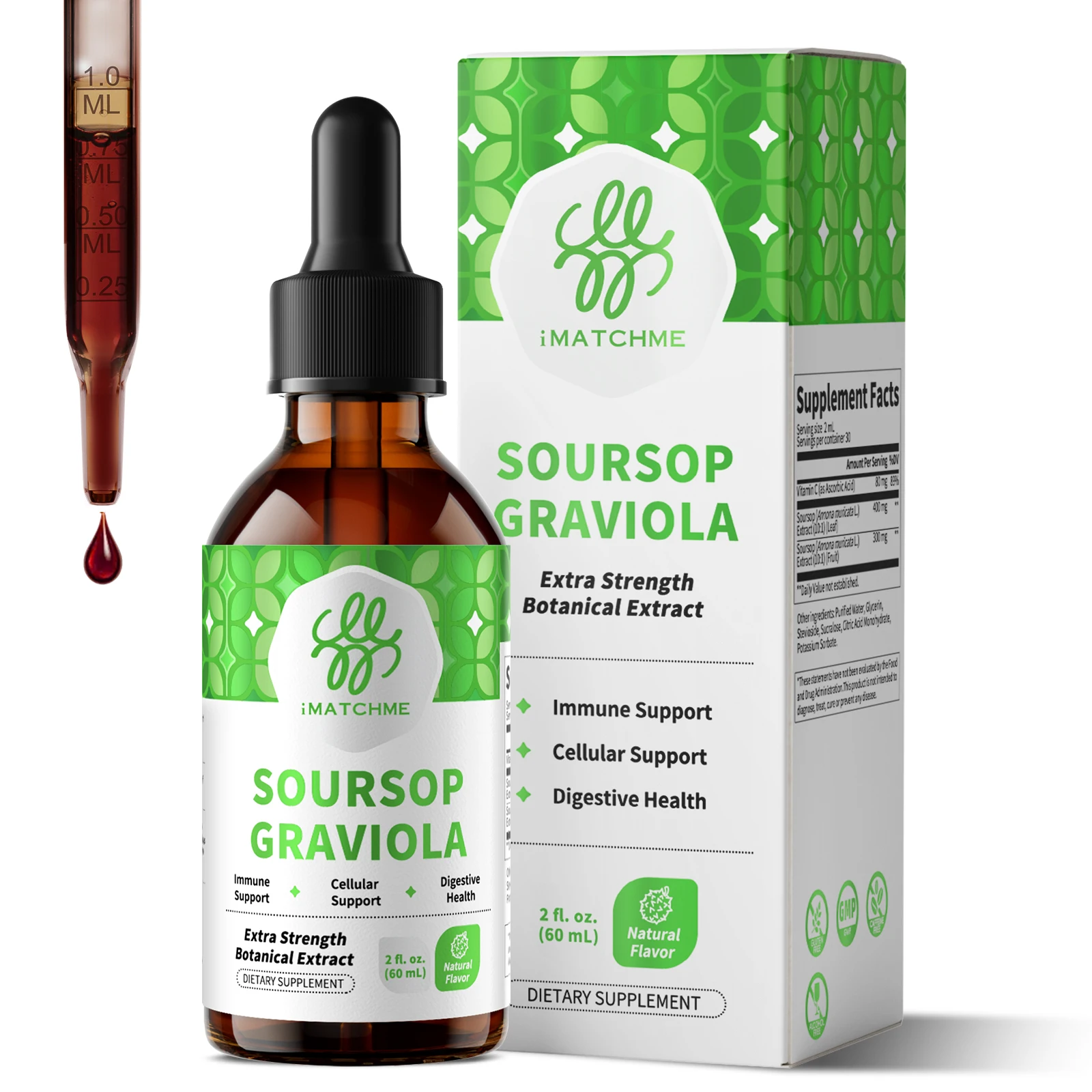 Organic Soursop Graviola Liquid Drops for Natural Antioxidant, Cell Support & Regeneration, Immune Boost, Rich in Multivitamin