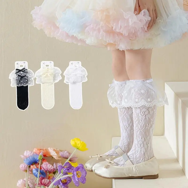

Girls Sweet Ballet Socks Stackable Socks with Elastic Nylon Fabric and Lace Trimmed Decoration for Dance Class A2UB