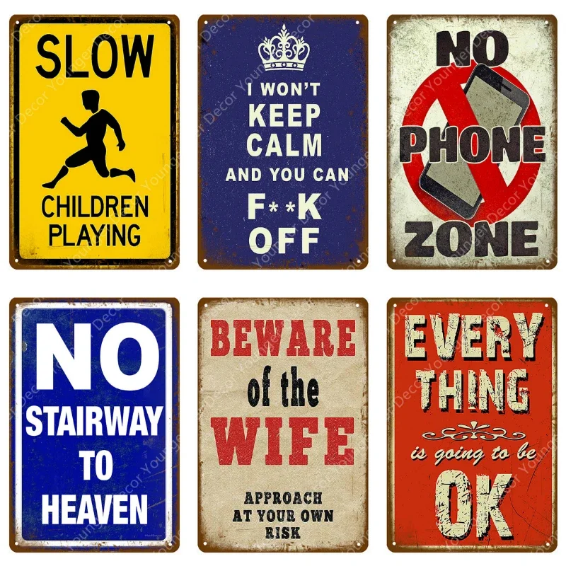 Keep Calm Warning Vintage Tin Sign Metal Plate Beware Of The Wife Wall Decoration For Garage Danger Man Cave Wall Decor YI-237