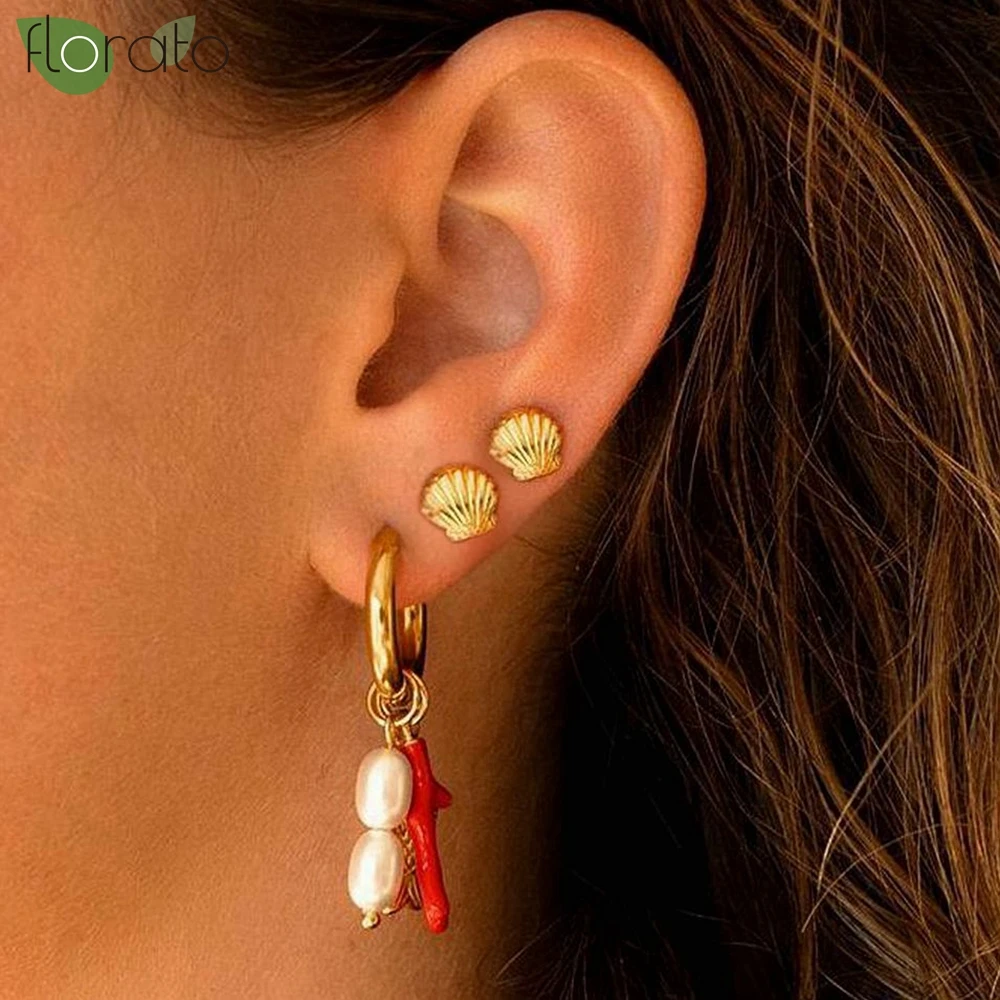 

Vintage Gold Color Shell Stud Earrings for Women 925 Sterling Silver Needle Trendy Small Earring Summer Beach Party Jewelry Gift
