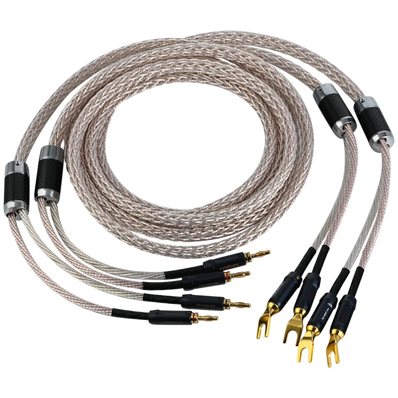 Audiophile Microspace Monocrystalline Copper Silver-plated Audio Speaker Cable Pure Copper Gold-plated Plug HIFI Speake