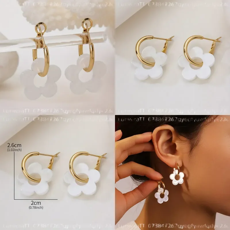White Moonlight Flower Earrings Acrylic Transparent Hoop Earrings Light Luxury Daily Versatile Jewelry for Women