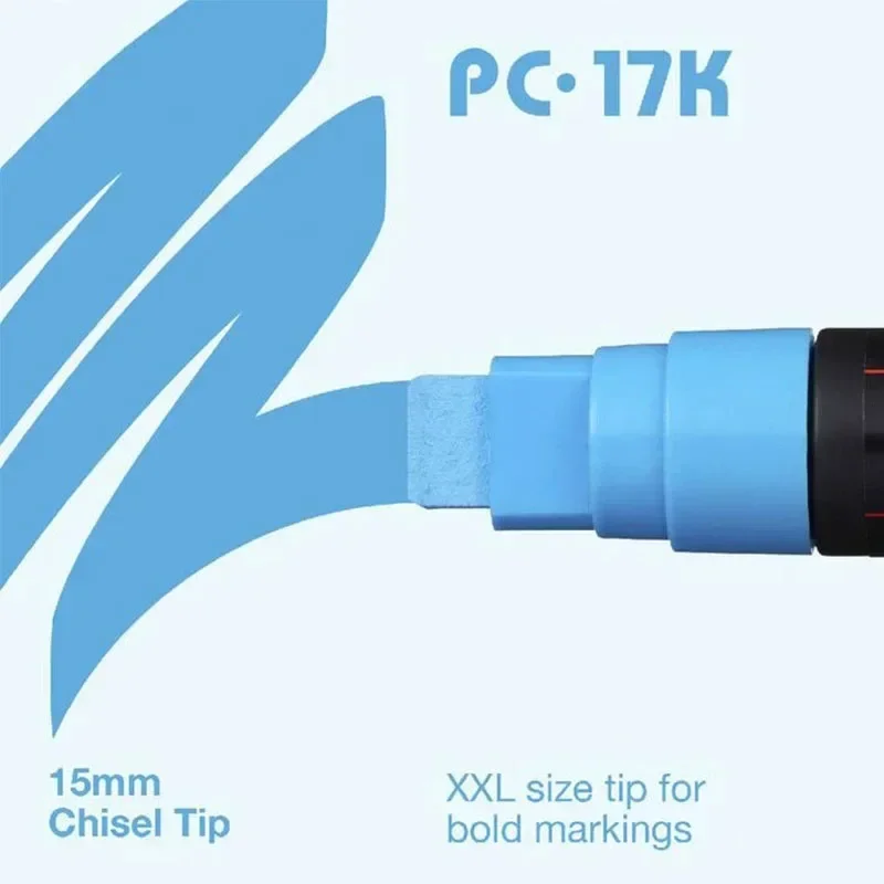 UNI POSCA PC-17K ماركر الكتابة على الجدران قلم جاف للرسم علامات فنية البوب نصائح واسعة 15 مللي متر النسيج القلم لوازم الفن علامات التلوين واسعة ملصق #4