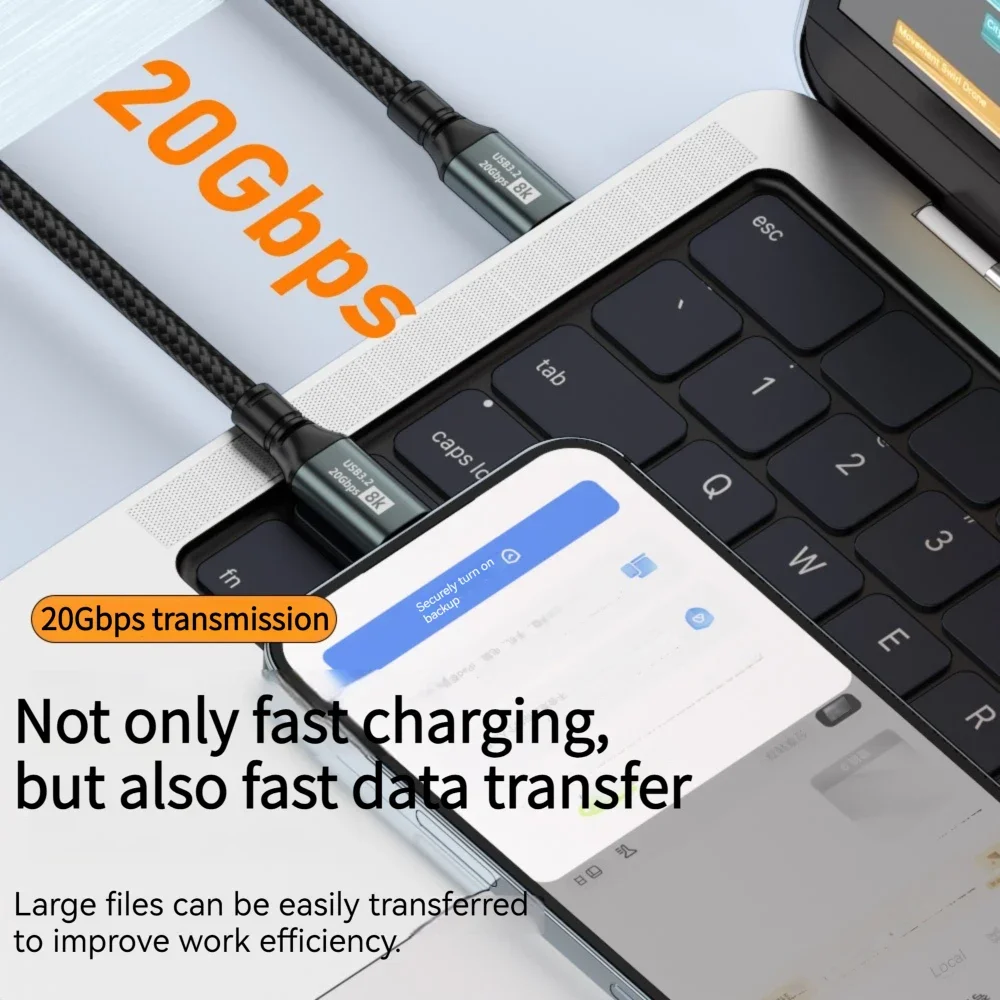 USB C a C 100W 5A PD Cable trenzado de carga rápida pantalla 4K 8K 20Gbps Cable de datos USB 3,2 para teléfono tableta portátil disco duro móvil