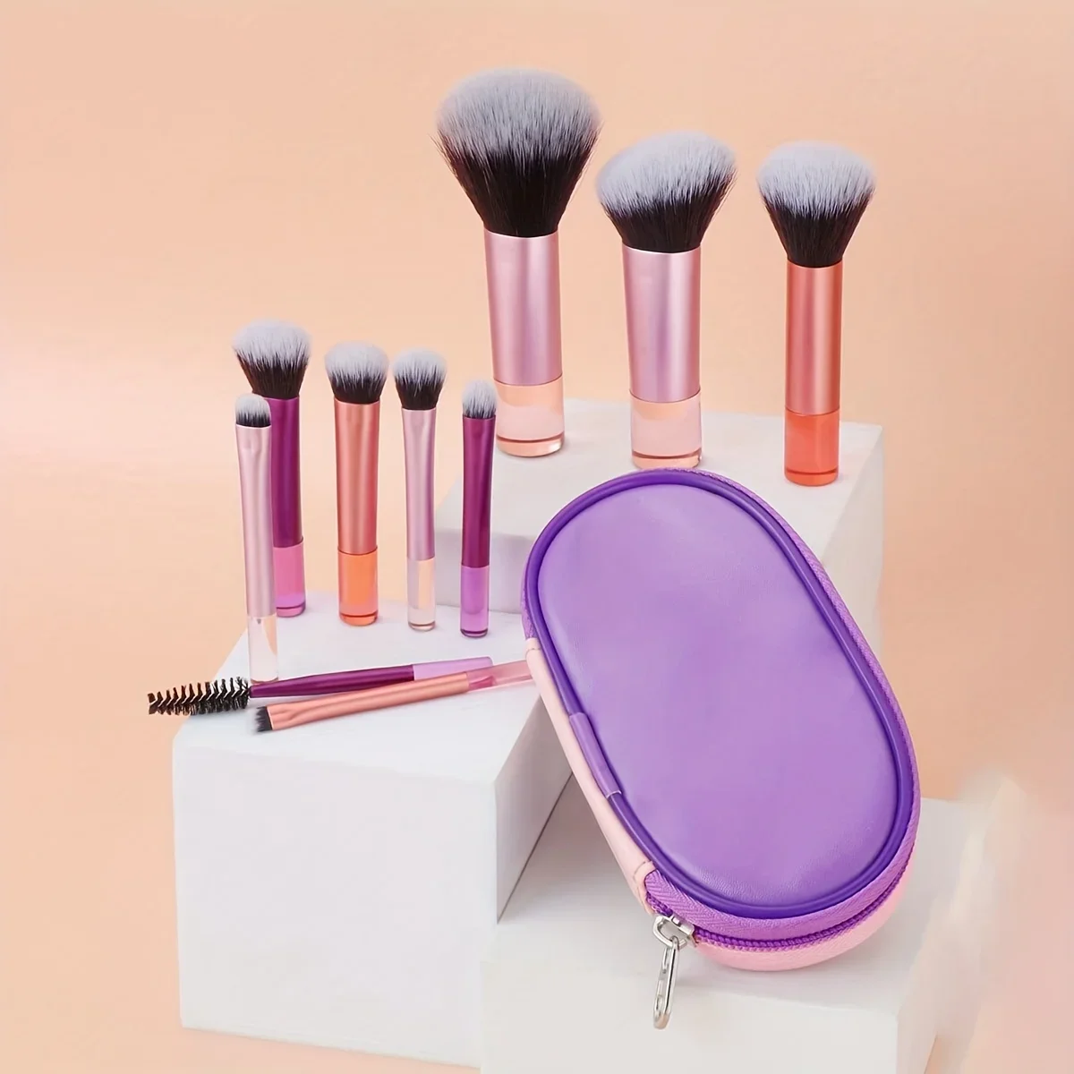 10pcs Mini Makeup Brush Set Powder Eyeshadow Blush Blender Concealer Foundation Brush Cosmetic Brush Travel Beauty Makeup Tools