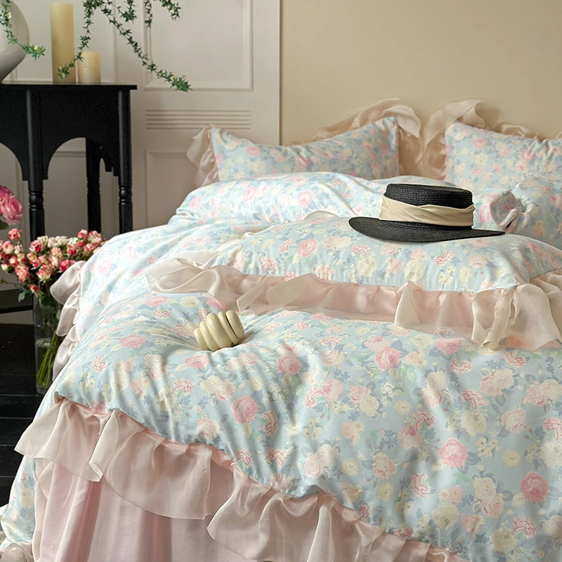 2025 New Luxury 100% Pure Cotton Bed Linen Set - Princess Style with Lace, for 1.5m Bed