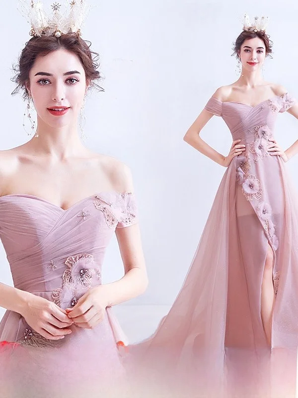 

Ele Angel Wedding Dr Nude Pink Bridal Gown for Year End Cany Parties ort Sve Floor Length Nylon Fabric