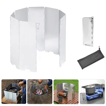 야외 스토브 바람막이, 접이식 가스 스토브 바람막이, 휴대용 캠핑 피크닉 요리 버너 방풍 스크린, 8 플레이트, 9/10 플레이트