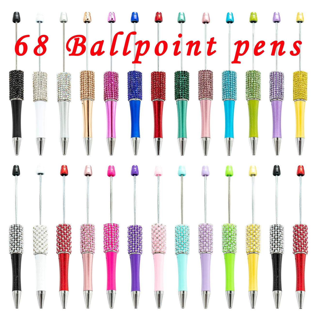 

68PCS Handmade Beaded DIY Ballpoint Pen Luxury Diamond Beadable Pens Cute School Office Supplies Stationery Wholesale Pens