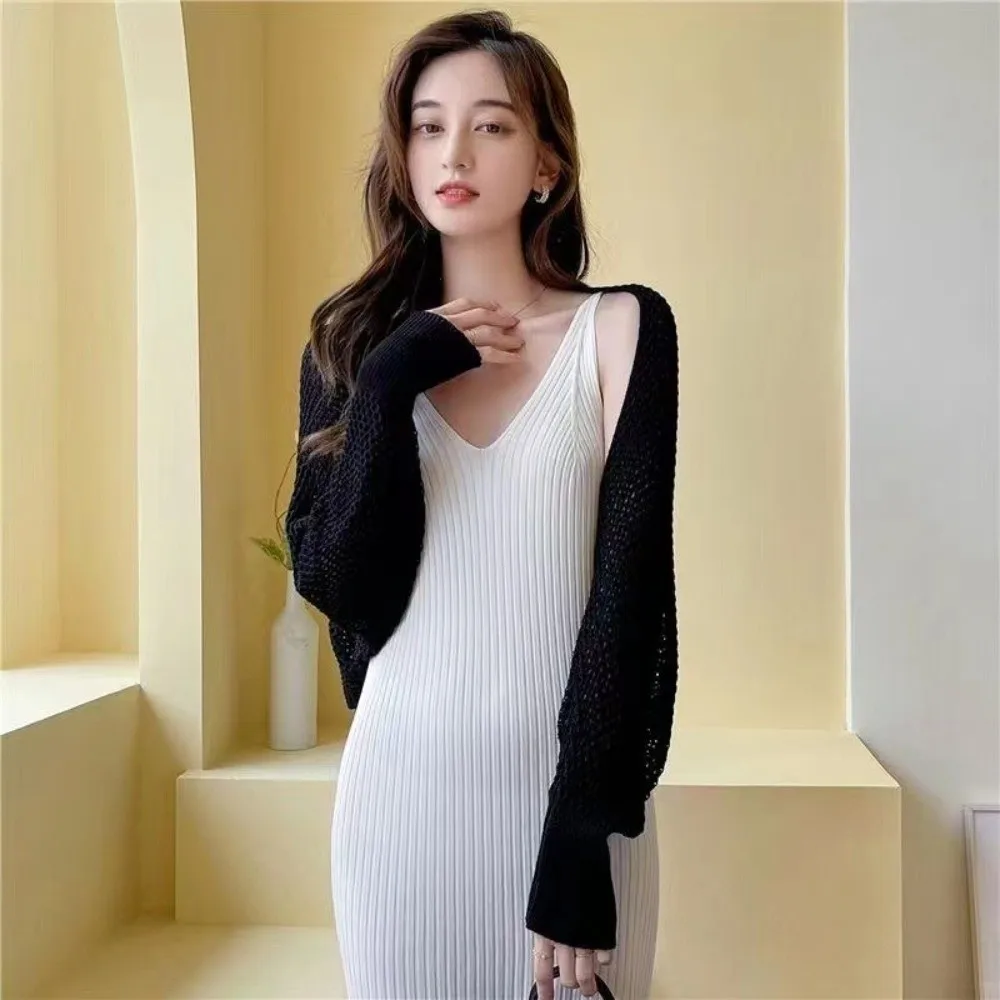 

Oversized Hollow Out Cardigan Top Long Sleeve Raglan Sleeve Knitted Cardigan Sun Protection Breathable Loose Cardigan Beach Wear