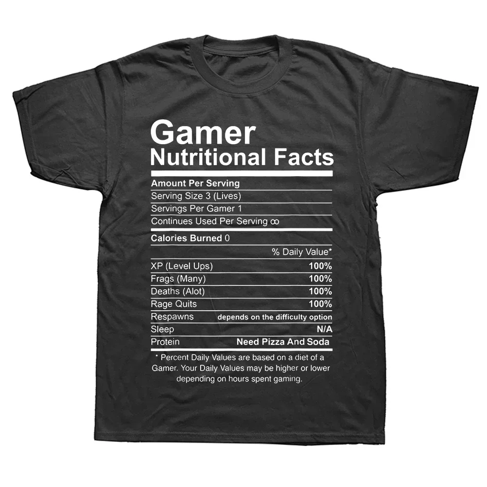 Gamer Nutritional Facts Cool Gamer Video Game T Shirt Tee Tops Round Neck Short-Sleeve Tshirt Clothing Casual Basic T-shirts