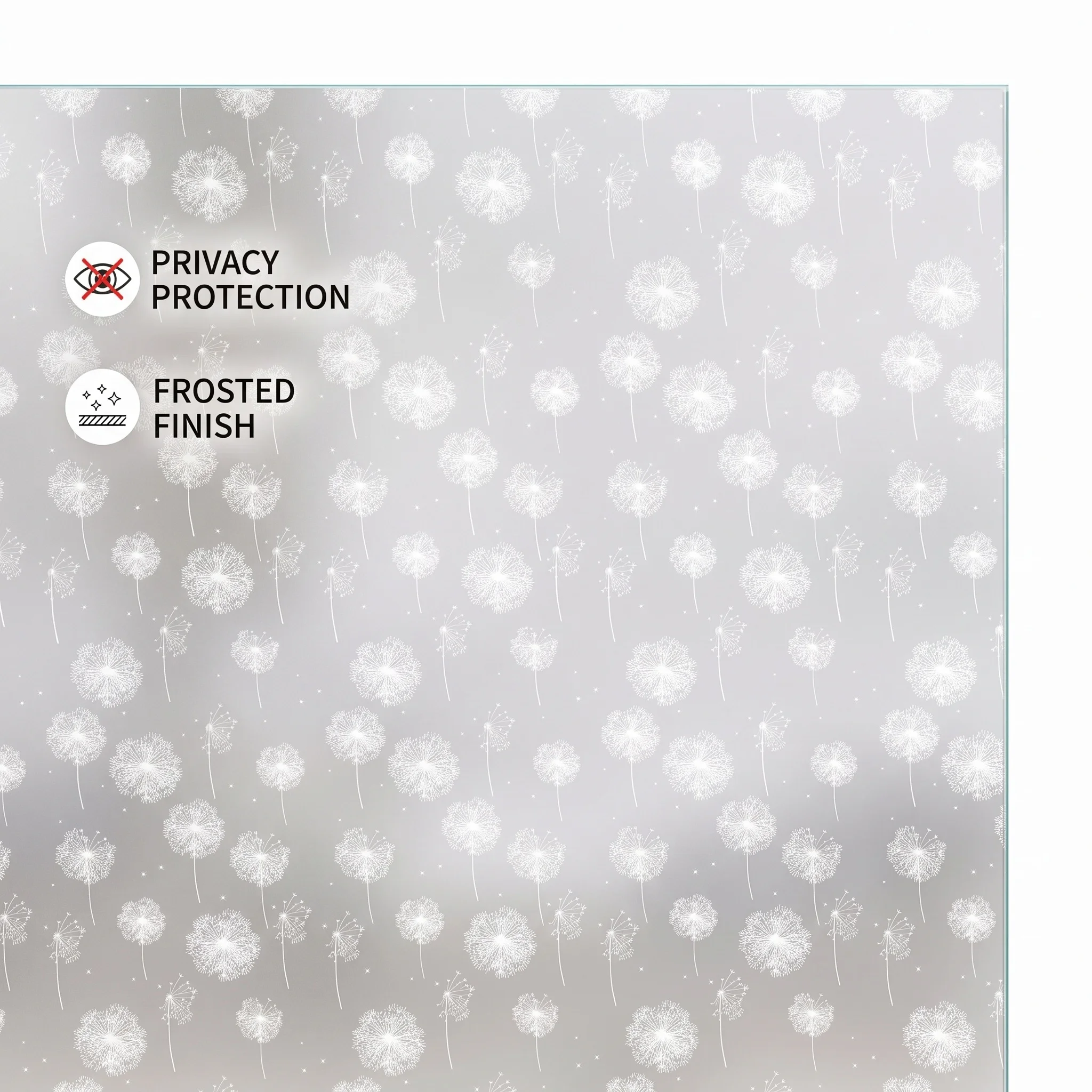 Dandelion Pattern Privacy Window Film Frosted Self-Adhesive Glass Sticker Anti-Glare Light Filter Removable Home Decor Decal