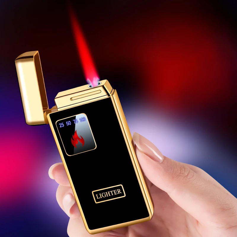 

Intelligent Touch Sensing Gas Electric Lighter Red Flame Windproof Inflatable Lighter with Power Display Type-C Charging Gift