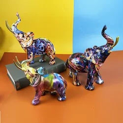New Creative Resin Crafts Graffiti Colorful Elephant Ornaments Home Decor Living Room Foyer Desktop Ornaments Decorative Gifts