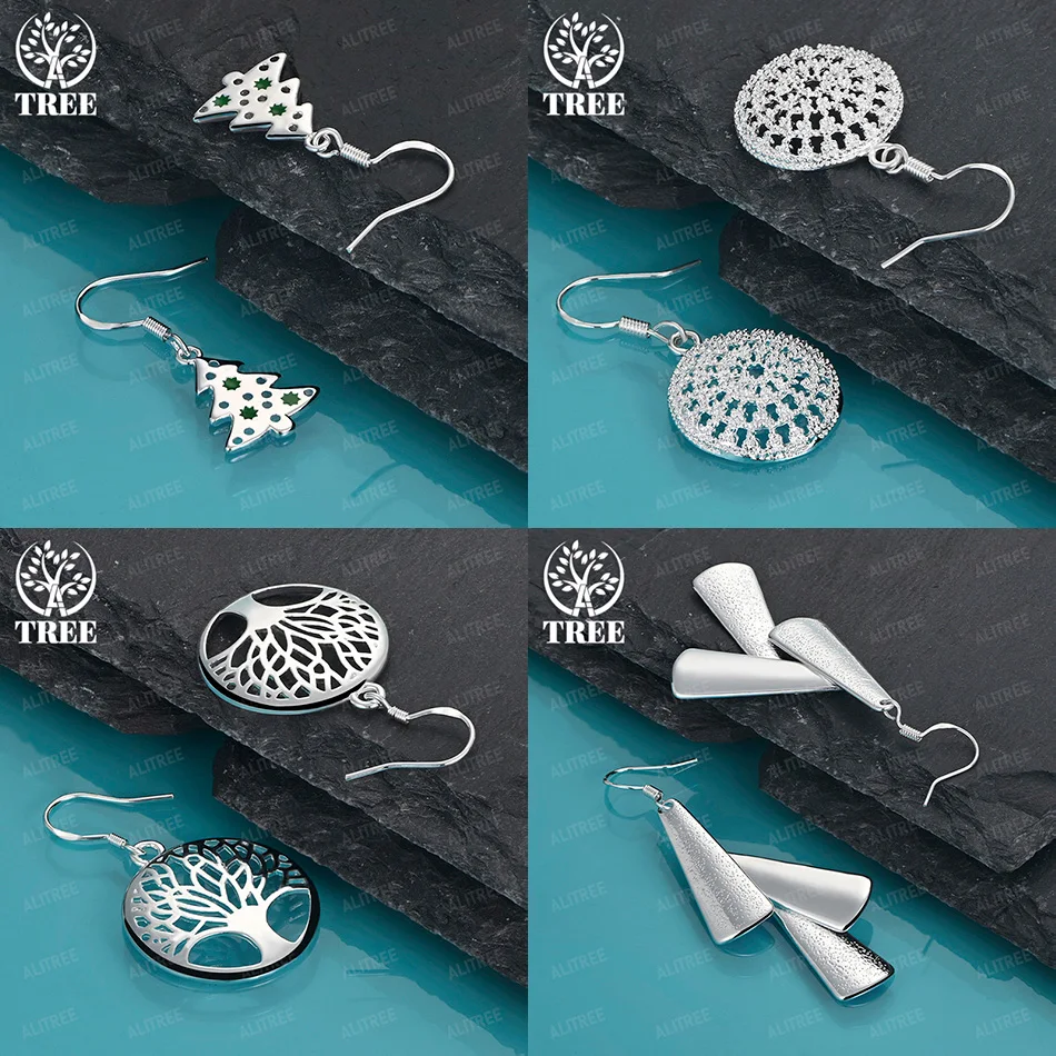 

Classic 925 Sterling Silver Hollow Round Tree Fan Shape Drop Earrings Women Wedding Party Gift Fashion Charm Jewelry Accessories