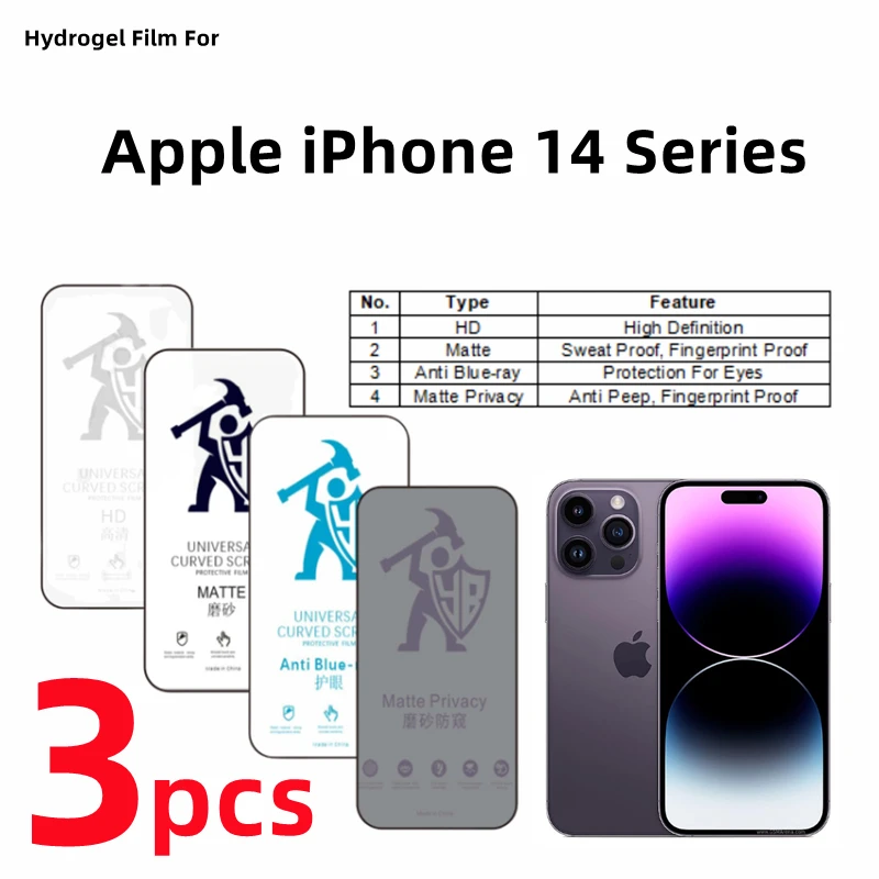 3 szt. Folia hydrożelowa HD do Apple iPhone 14 Pro Max prywatności matowy ochraniacz ekranu dla iPhone 14 Plus folia ochronna TPU do pielęgnacji oczu