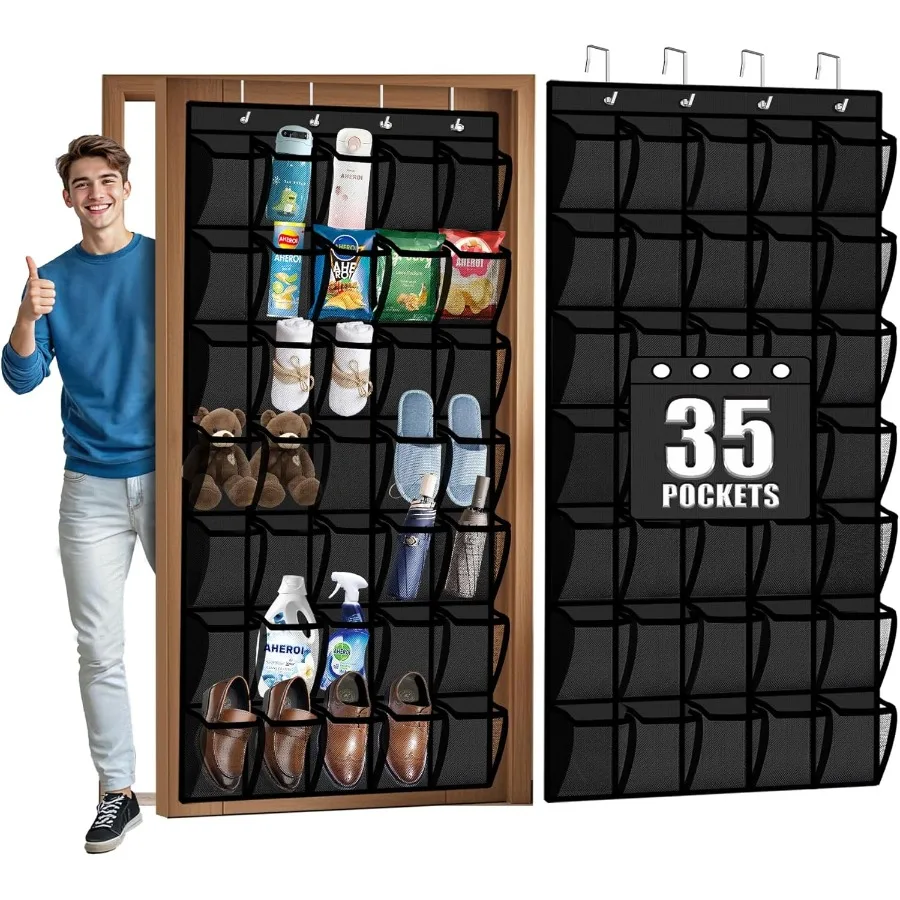 منظم 35 جيوب كبيرة فوق الباب مع جيوب شبكية قابلة للتنفس لتخزين فعال لتوفير المساحة في مدخل الخزانات o #1