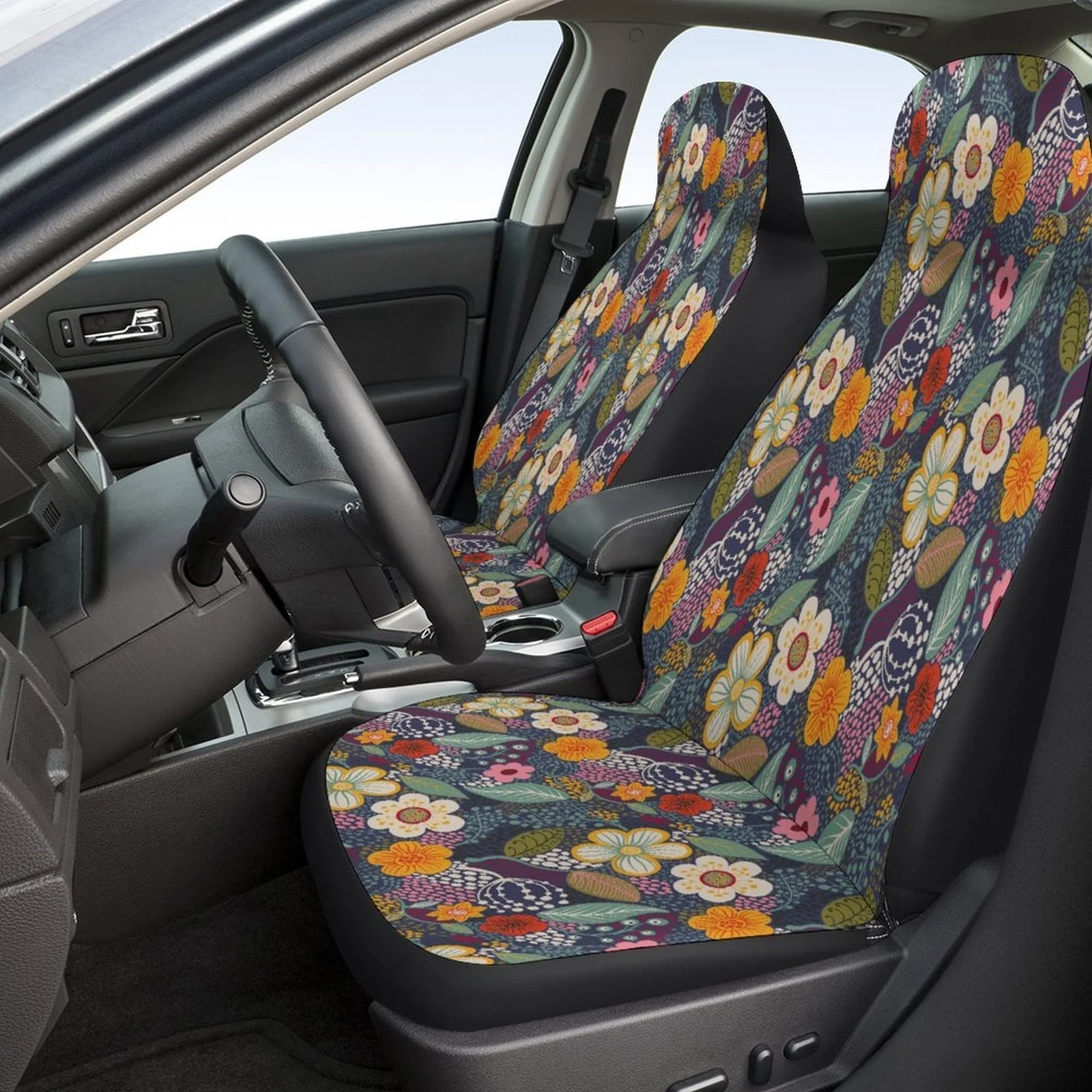 

2pcs Of Casual Floral Leaf Print Car Interior Covers, Breathable And Non-Slip, Front Covers For Cars.