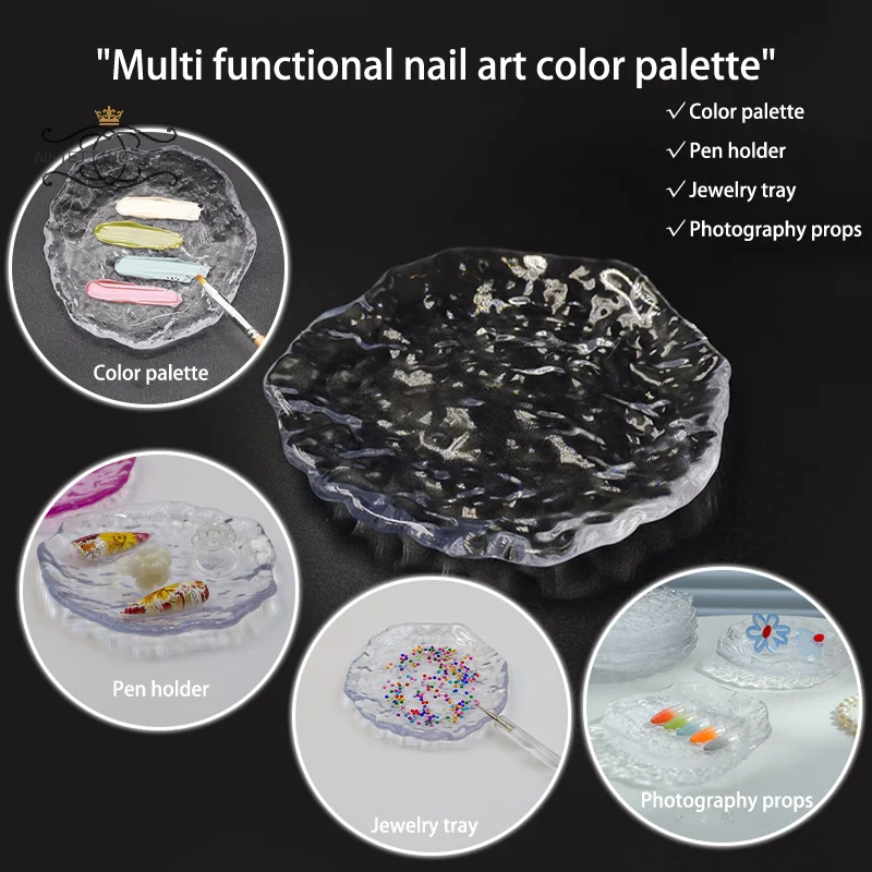 Round Acrylic Nail Art Palette False Nail Tips Mixing Color Glacier Crystal Palette Display Shelf Manicure Tool Jewelry Tray