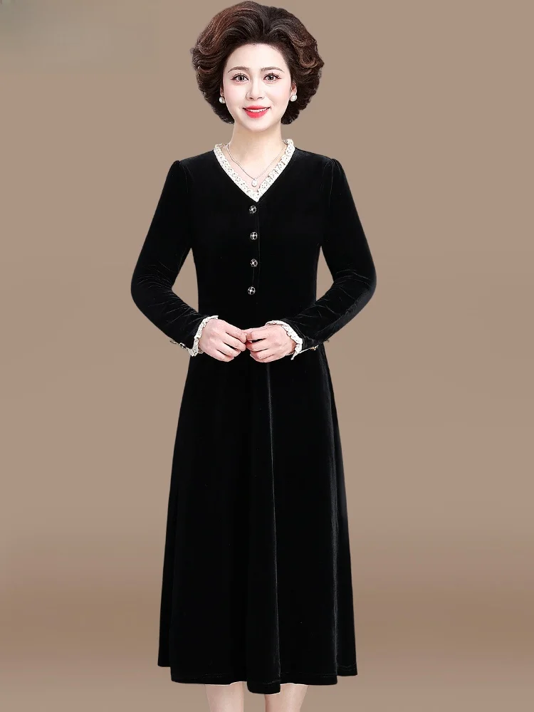 

Faionable Velvet Dr for Mom Winter New Sle 2025 Mid-aged And ly Women Spring Autumn High-ranking Base Skirt
