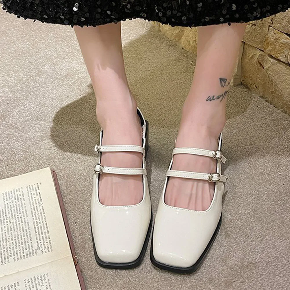 Sorphio Women Summer Mary Janes Shoes Chunky High Heels Buckle Strap Slingbacks Cover Toe Square Toe Elegant Dress Women Sandals