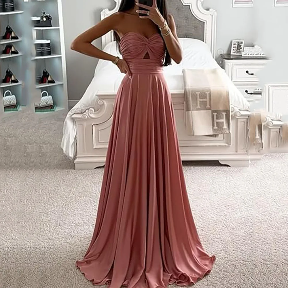 

Msikoods Prom Dresses For Women Customized Satin Ruched Bridesmaid Dress A Line Party Dress For Wedding Guest Evening Dress