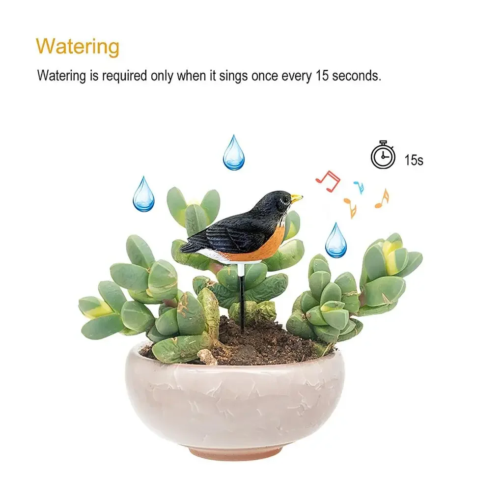 1 pc Indoor Plant Soil Tester Bird Style Water Moisture Garden Test Sensor Meter Hygrometer Watering Alarm Reminder Wireless