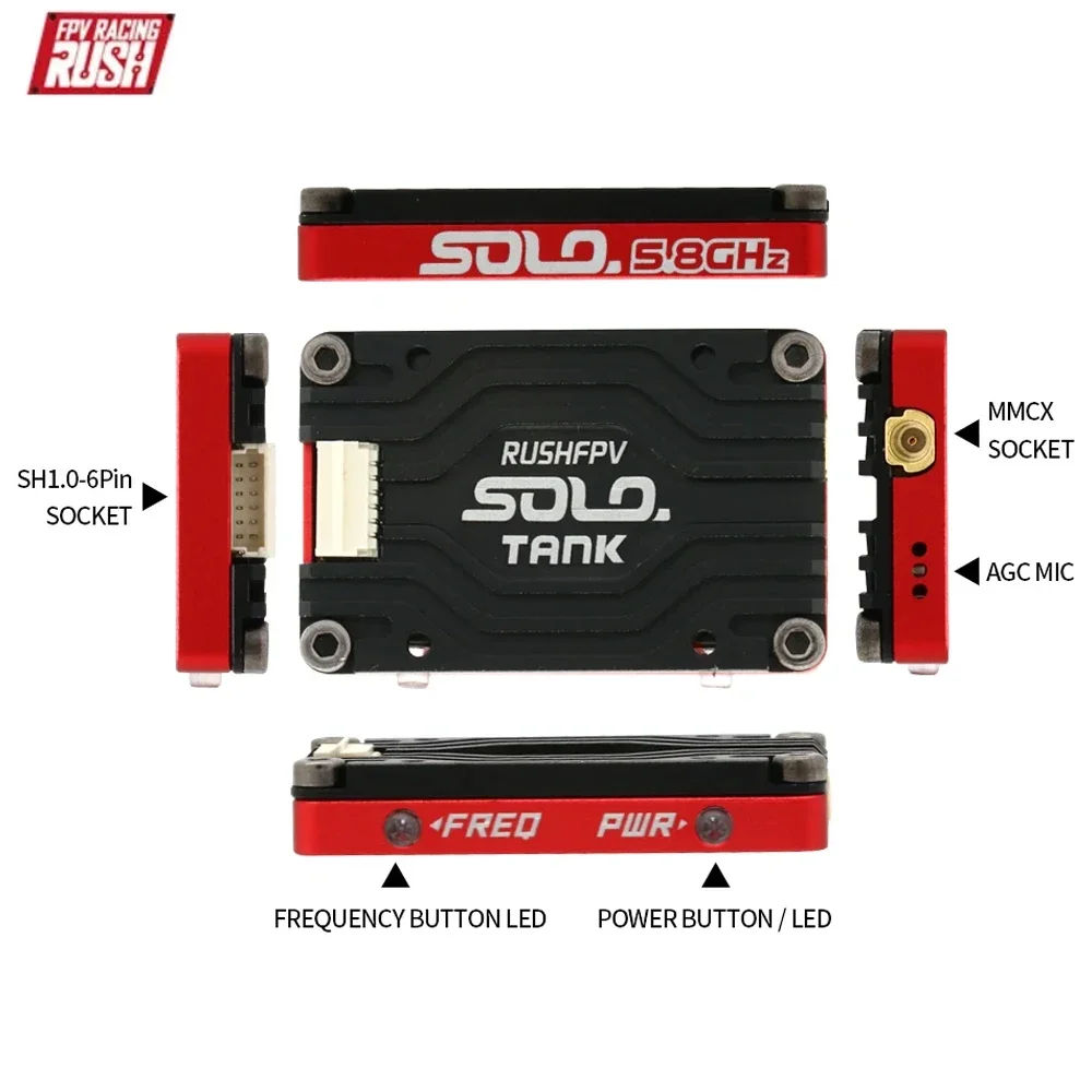 RUSH Solo High Power VTX Transmissor de Vídeo, Microfone Embutido, Estrutura de Dissipação de Calor para RC FPV Drone, DIY, 5.8GHz, 1.6W