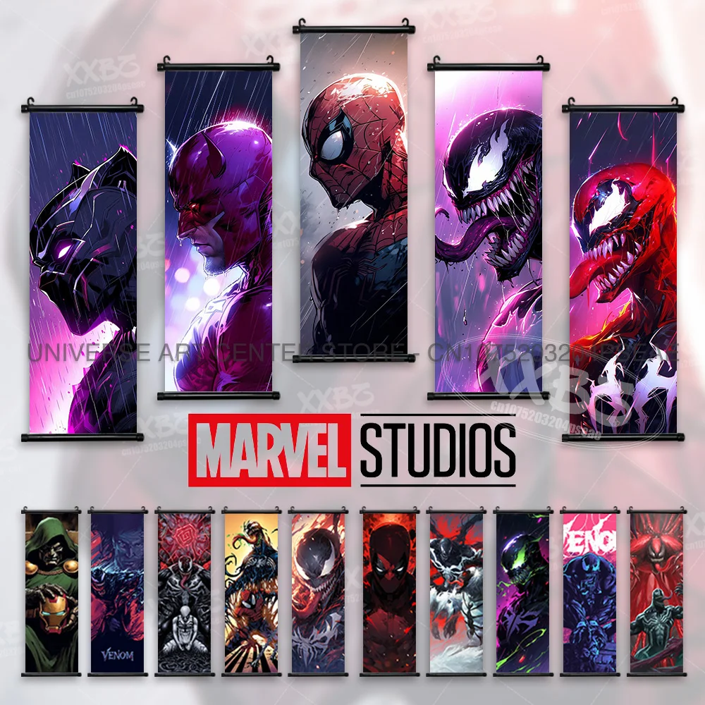 

Marvel Poster Black Panther Home Decor The Avengers Wall Art Venom Hanging Painting Spider Man Scrolls Picture Wolverine Mural