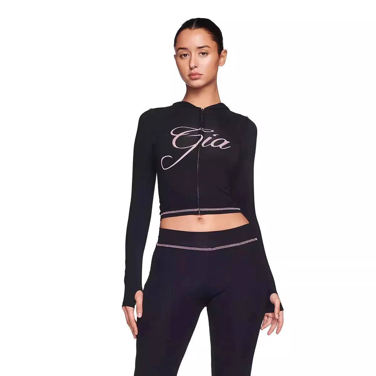 I. AM. GIA Women's New Two Pieces Set Pant Sets Bralette High-waisted Casual Summer Tracksuit Y2k Hooded Cardigan Sweatshirt Set