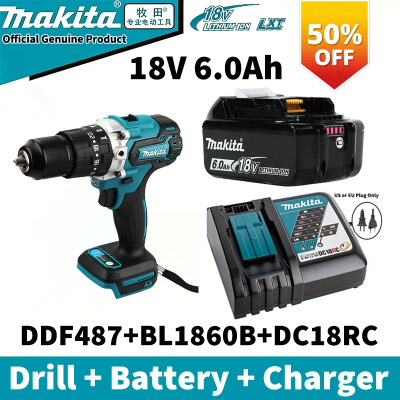

Оригинальный набор Makita: аккумулятор 18В 6.0Ач и зарядное устройство DDF487, электрическая дрель, комплект электроинструментов, доступна опция комплекта электроинструментов Makita.