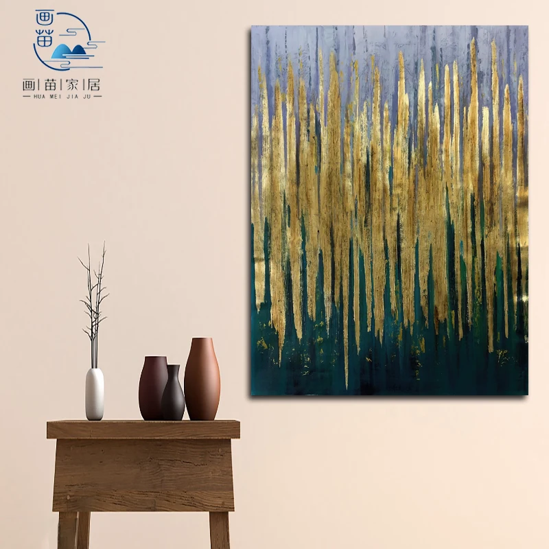 Grey Gold Blue Texture Handmade Living Room Popular Golden Foil Abstract Blue  Paintings